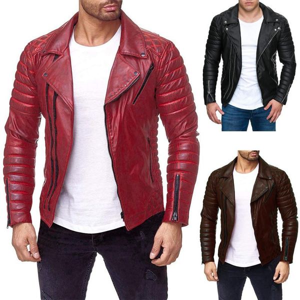 

men's fur & faux homme motorcycle leather jackets men autumn winter warm zipper windproof coats, Black