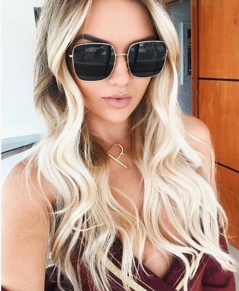 

fashion oversized square sunglasses women brand designer vintage gradient blue pink for men eyewear, White;black