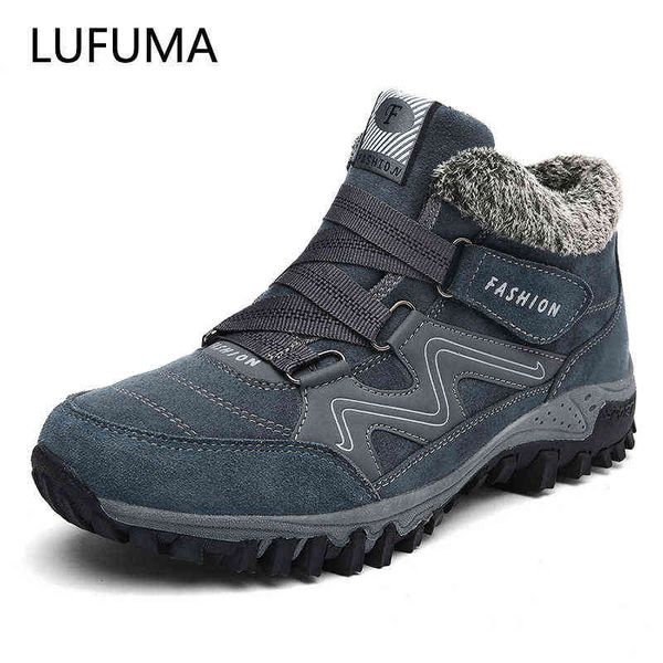 

lufuma winter men boots with fur warm leather snow work casual shoes sneakers high rubber ankle 211216, Black