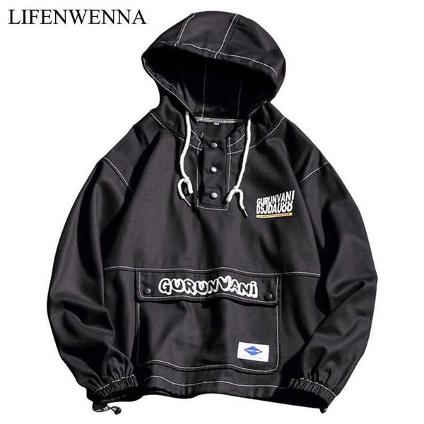 

fashion solid men's jacket spring letter printed tracksuit casual coat men hip hop streetwear hooded cotton jackets men 5xl 210528, Black;brown