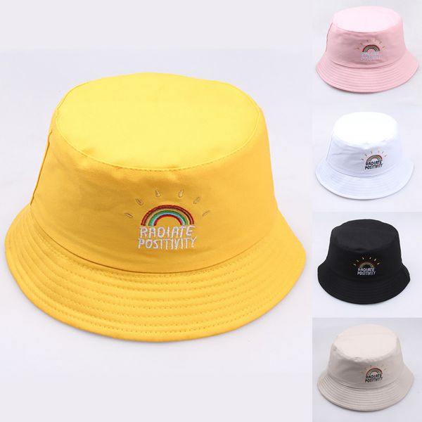 

2021 summer spring fashion women canvas rainbow print basin hats fisherman hat outdoor beach travel sunhat buacket cap, Blue;gray