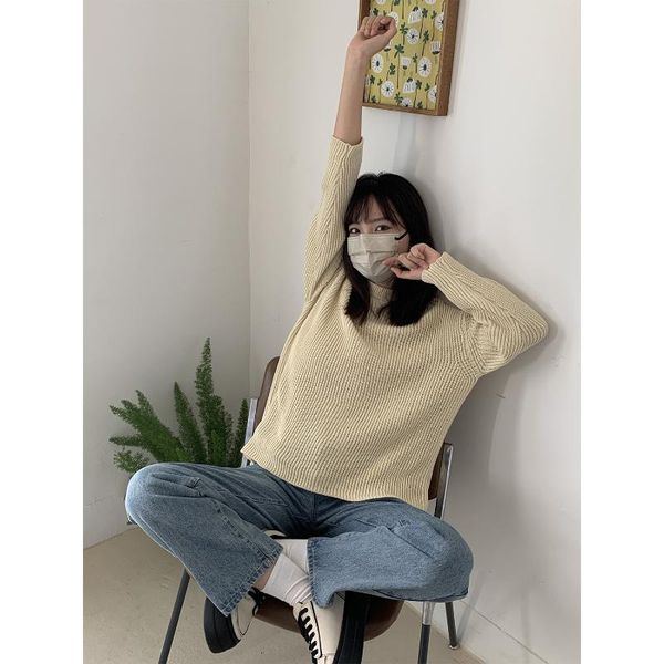 

women's vests long wool coat, round neck sweater, winter foam., Black;white
