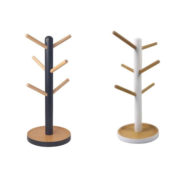 

hooks & rails 6 mug holder tree wood coffee tea cup storage home kitchen el tablebar counter display rack supplies