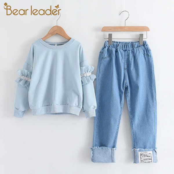 

bear leader teenagers girls clothing sets fashion children suits and demin pants kids outfits casual clothes 4-13y 210708, White