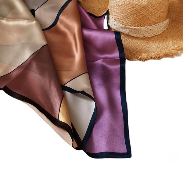 

scarves 53*53cm square silk scarf female print patchwrok fashion hairband accessorise customized present four seasons, Blue;gray