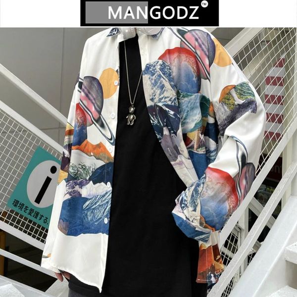 

spring long sleeve shirt men interstellar print korean hip hop harajuku streetwear oversized couples clothing men's casual shirts, White;black