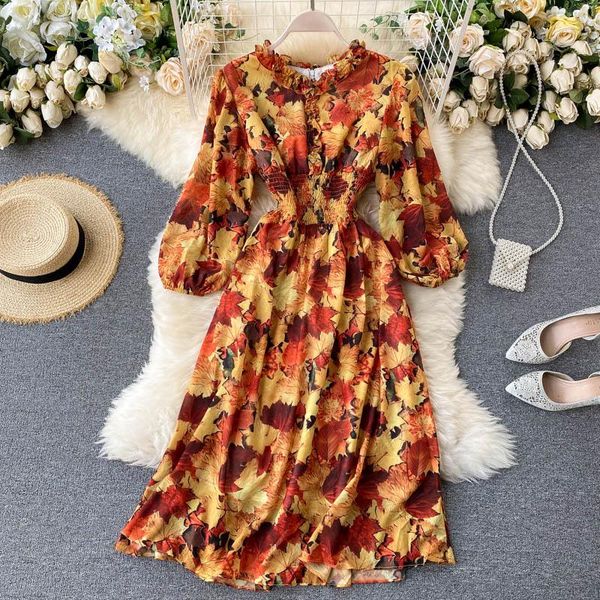 

casual dresses women vintage dress 2021 spring autumn long sleeve floral printed party ladies ruffles boho vestidos mujer, Black;gray