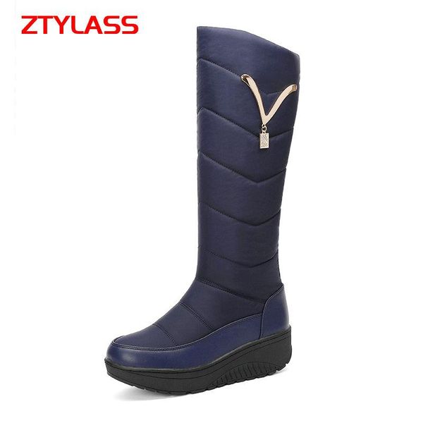 

boots 2021 winter keep warm snow women fashion slip on knee high ladies round toe long platform shoes woman, Black