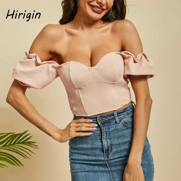 

women's blouses & shirts 2021 fashion women pink ruffles deep v-neck off shoulder strapless backless slash neck ladies cropped streetwe, White