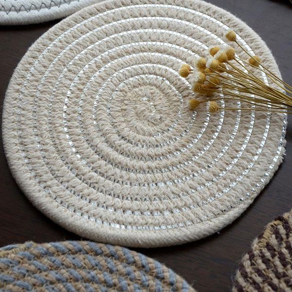 

mats & pads 4 pcs round knitting cup heat resistant cotton rope dining table plate mat protects from burnt out 18/24cm he