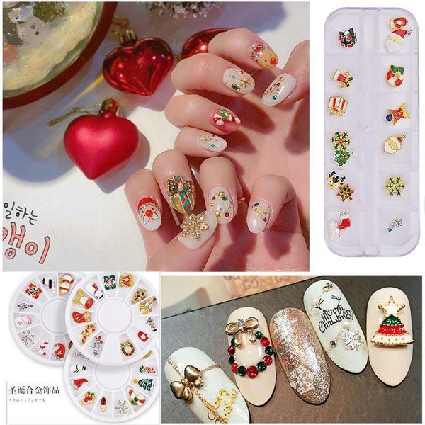 

christmas nail snowflake santa boots hats glitter art decorations 3d metal alloy charms sticker red gold manicure1, Silver;gold