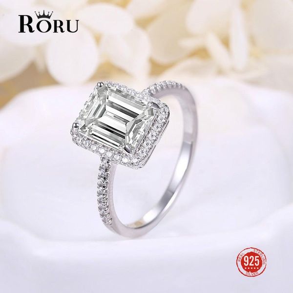 

cluster rings classic soild 925 sterling silver wedding ring 1ct emerald cut cz zircon jewelry party engagement diamond for women gift, Golden;silver