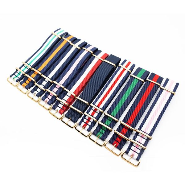 

watch bands nylon accessories bracelet replacement sports strap gold pin buckle watchband 18mm 20mm 22mm striped band for nato, Black;brown
