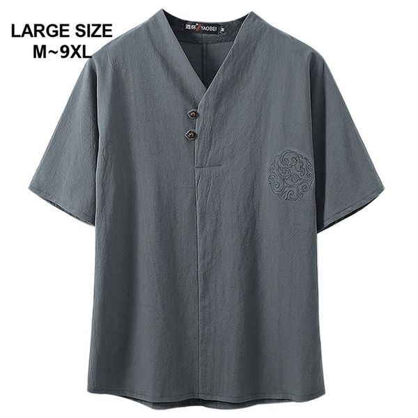 

chinese style super plus size m-9xl men's summer casual v-neck short sleeve t-shirt man loose t-shirts tees 5xl 6xl 7xl 8xl 9xl 210722, White;black