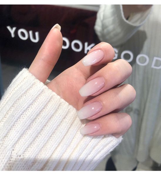 

437 ballet pink white gradual change fake drsing finished nail patch, Red;gold