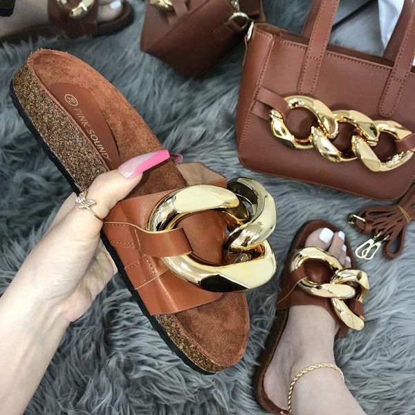 

slippers designer cork shoes women metal chain pleated pu leather ladies handbags fancy cloud shoulder bag slides set, Black