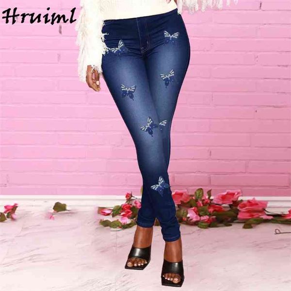 

fashion jeans full length pocket button placket with zipper trousers women casual baggy 210513, Blue