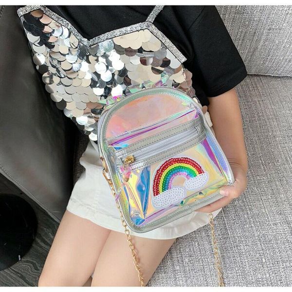 cute rainbow zipper mini backpack pvc clear for kids girls school bags