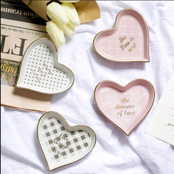 

dishes & plates super cute heart shape ceramic dish,jewelry trays sweet pink decorative love bowl for wedding shower bridal party girls wome