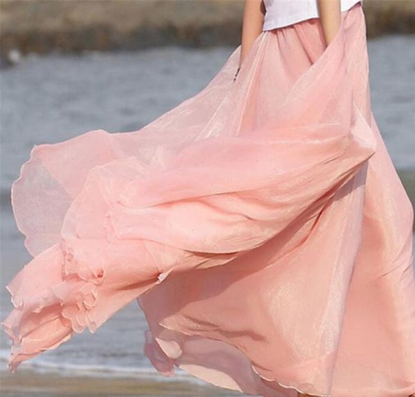 

bohemia chiffon long women skirt high waist summer boho maxi jupe femme faldas largas mujer moda, Black