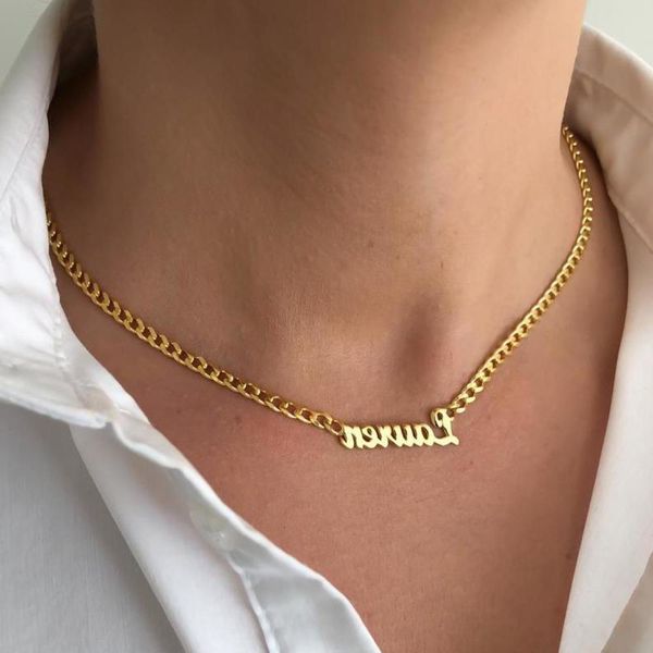 

stainless steel cuban chain hip hop necklace old english name, Black