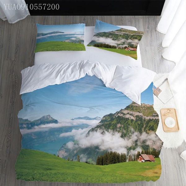 

bedding sets adults soft set 2/3 pcs 3d printing duvet cover natural landscape single double quilt home bedroom bed linings