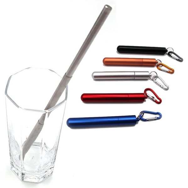 

drinking straws reusable retractable stainless steel metal straw cleaning brush set bar travel outdoor