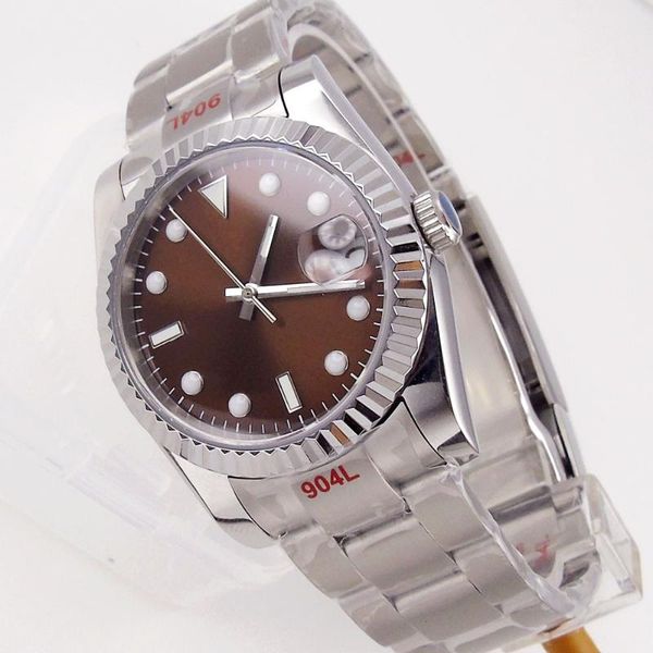 

wristwatches 36mm/40mm sapphire men's watch japan miyota8215 automatic movement brown dial fluted bezel oyster bracelet date cyclops, Slivery;brown