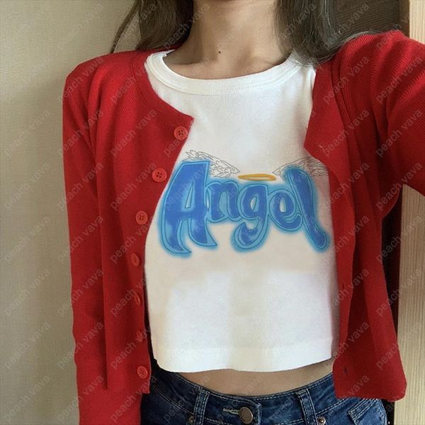 

angel letter print men t shirt and women o neck short sleeve harajuku summer casual slim female streetwear ultrashort, White;black