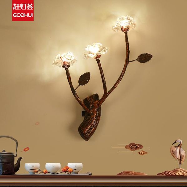

chinese zen plum wall lamp bedroom bedside b & living room double-headed branch decoration light bul