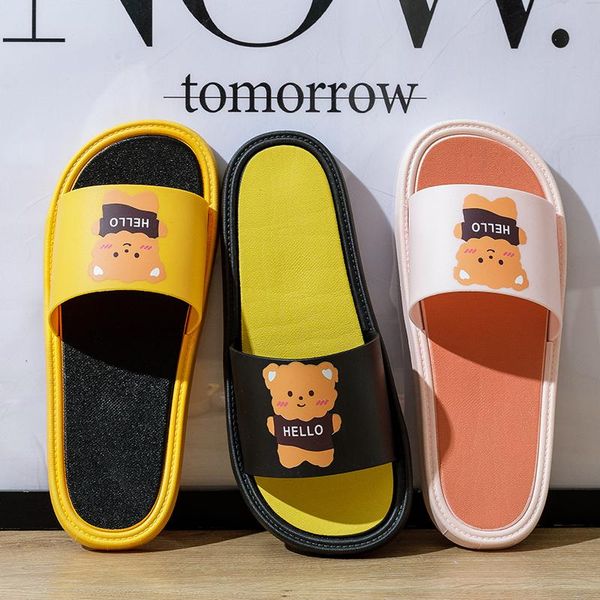 

slippers summer women sippers 2021 korean leisure cute home shoes girl's mules kawaii bear indoor beach slides bathroom non-slip sandal, Black
