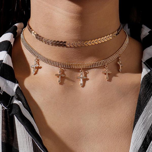 

vintage cross tassel necklaces for women gold silver color multi- layer arrow chain choker necklace female jewelry accessories pendant