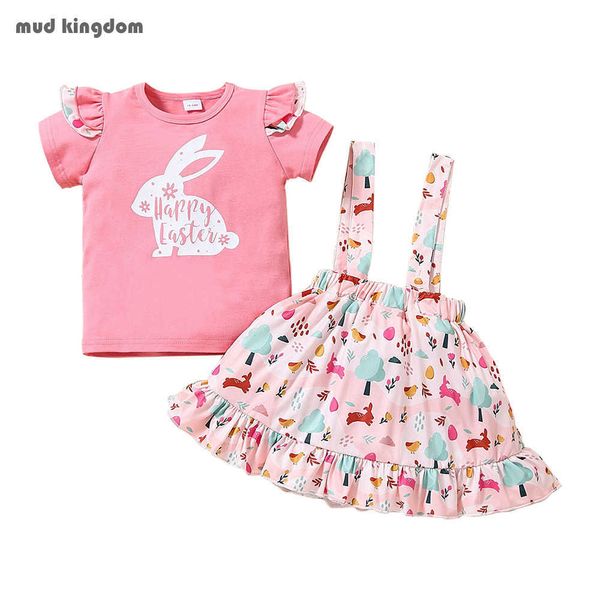 Mudkingdom Cute meninas roupas conjuntos de doces coelho 2 pcs crianças saia menina saia branco rosa 210615