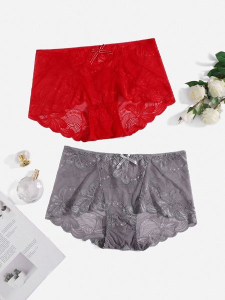 

2pack plus floral lace panty k994#, Black;white