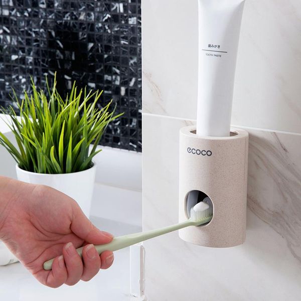 

bath accessory set paste toothpaste rack bathroom wall automatic squeeze brushing teeth cleaning perforated shelf