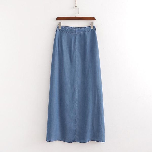 

skirts 2021 denim blue floor women summer causal female high waist a-line long jupe femme, Black