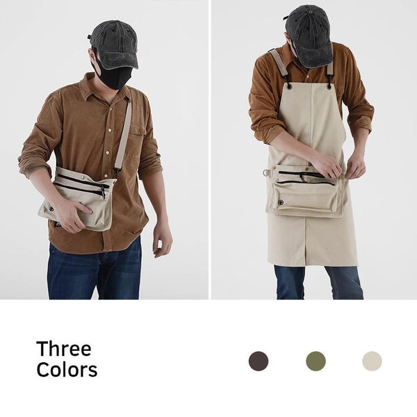 

aprons multi functional cotton canvas waterproof apron jeans restaurant coffee shop milk tea overalls single shoulder storage bag