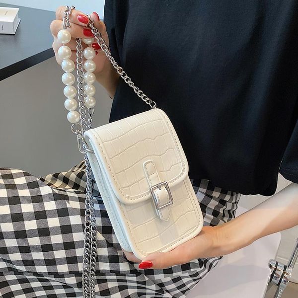 

evening bags summer style stone pattern mobile phone bag 2021 fashion pearl chain western one-shoulder messenger