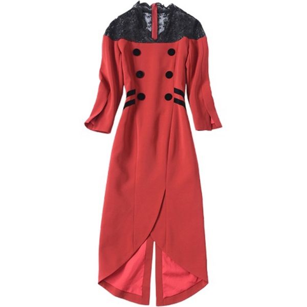 

spring dress women's cross-border v-neck long sleeve lace splicing waist pack hip split one-step dress 210331, Black;gray