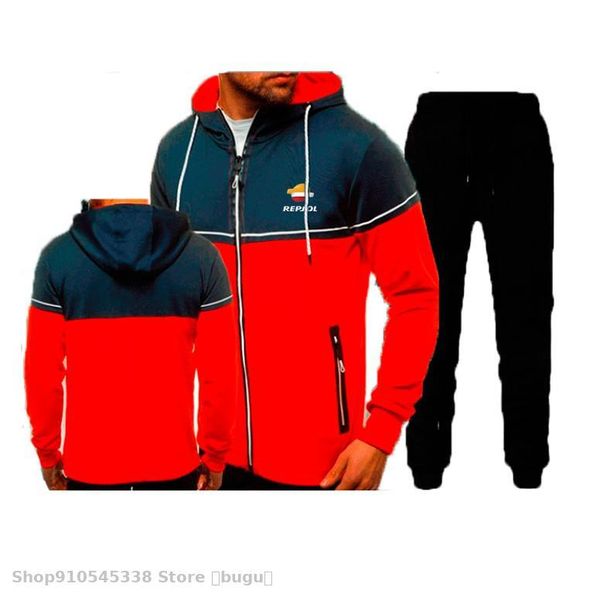 

men's tracksuits 2021 fashion men clothes fit for repsol motorcycle hooded +sweatpants cycling casual sports outdoor two piece set joip, Gray
