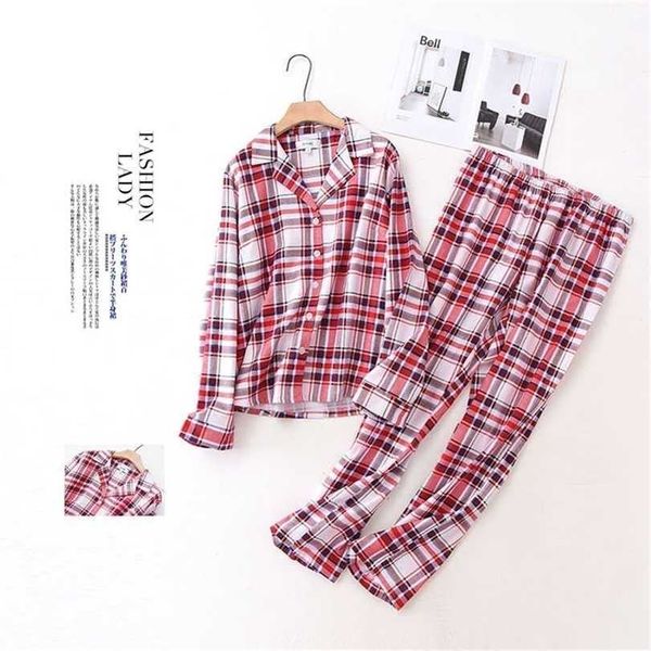 

july's song woman cotton printing pajamas long sleeve's trousers set casual soft sleepwear suit homewear 211116, Black;red
