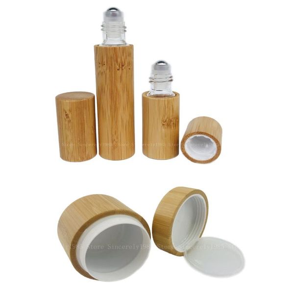 

storage bottles & jars 5ml 10ml bamboo wood bottle perfume stainless steel roller ball aroma diffuser bottle, 30ml face cream cosmetic conta