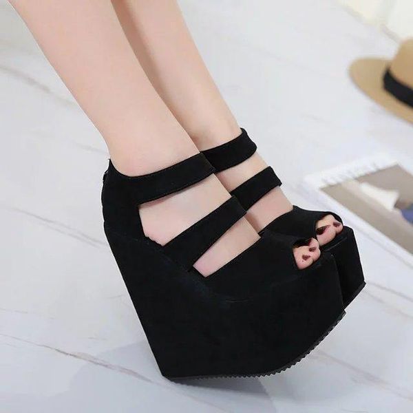 

dress shoes summer ultra high heel fish mouth sandals wedges thick bottom roman women's 17 cm heels fashion female pumps, Black