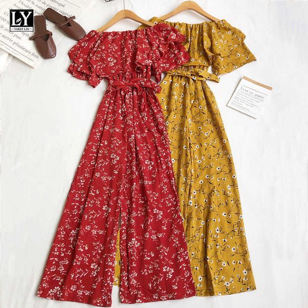 

ly varey lin summer women bohemian high waist wide leg pants casual loose floral female jumpsuits 210526, Black;white