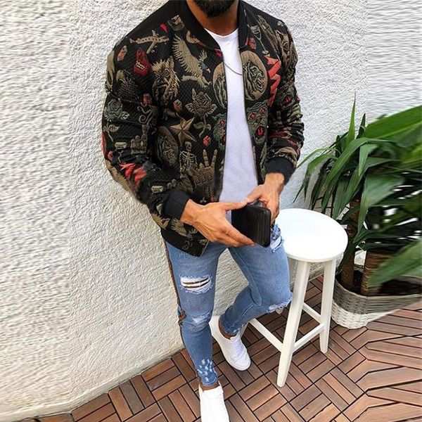 

men's jackets fall 2021 style european and american fashion slim printed jacket spring autumn men, Black;brown