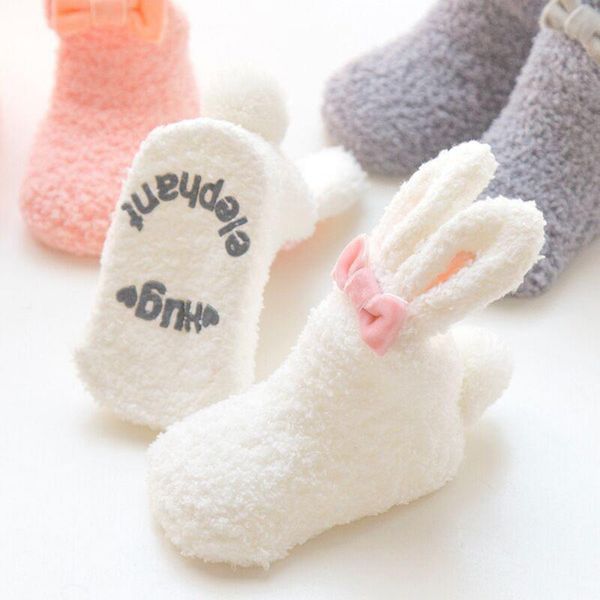 

socks cute born baby plush ear winter for girls christmas floor girl clothes accessories, Pink;yellow