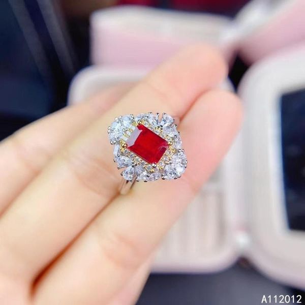

cluster rings kjjeaxcmy fine jewelry natural ruby 925 sterling silver classic girl adjustable gemstone ring support test with box, Golden;silver