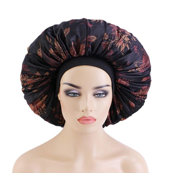 

beanie/skull caps exlarge size silky bonnet print with elastic band soft night sleep cap women's head cover smooth hair care chemo, Blue;gray