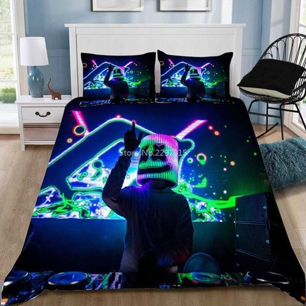 Hot DJ Marshmello 3D conjunto de cama impresso capa de edredão fronha gêmea gêmea rainha cheia cama king cama de roupa de cama de roupa de cama CONDEBER