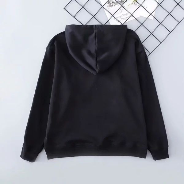 

women's bm embroidered front pocket hoodie fall new loose pullover black top
